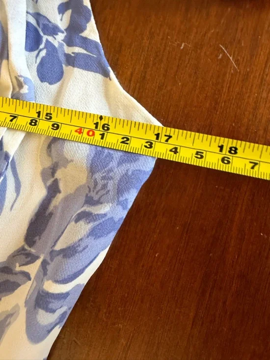 Reformation Cream Maxi Dress with Blue Floral Print and Tie Shoulders - Picture 11 of 14